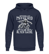 Ein Hoodie mit für Motorradfahrer von Wingbikers mit dem Aufdruck, Offizielles Mitglied im Club der alten Säcke, in navy blau.