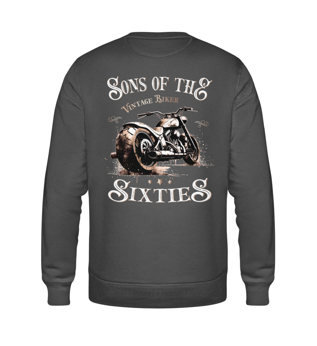 Ein Biker Sweatshirt für Motorradfahrer von Wingbikers mit dem Aufdruck, Sons of the Sixties - Vintage Biker, in dunkelgrau.