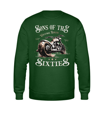 Ein Biker Sweatshirt für Motorradfahrer von Wingbikers mit dem Aufdruck, Sons of the Sixties - Vintage Biker, in dunkelgrün.