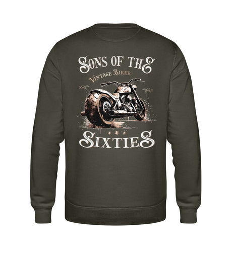 Ein Biker Sweatshirt für Motorradfahrer von Wingbikers mit dem Aufdruck, Sons of the Sixties - Vintage Biker, in khaki grün.