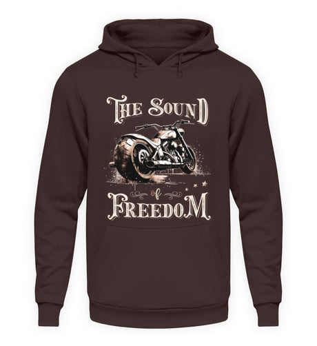 Ein Biker Hoodie für Motorradfahrer von Wingbikers mit dem Aufdruck, The Sound of Freedom, in braun.