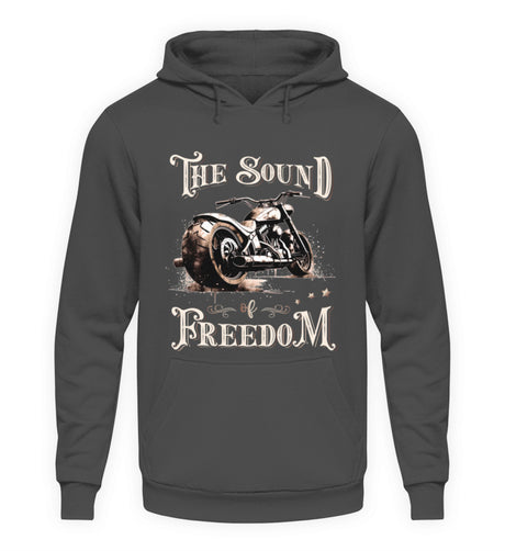 Ein Biker Hoodie für Motorradfahrer von Wingbikers mit dem Aufdruck, The Sound of Freedom, in dunkelgrau.