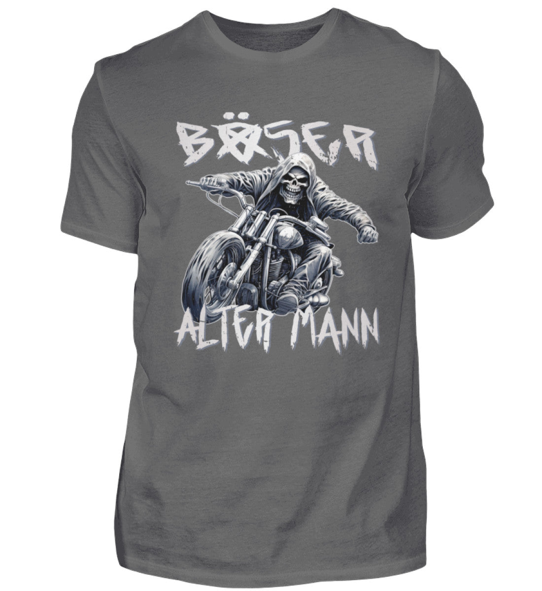 Biker T-Shirt "Böser alter Mann" für Motorradfahrer in dunkelgrau. 