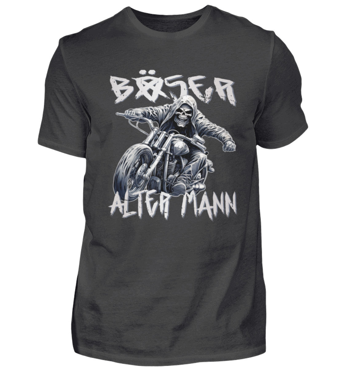 Biker T-Shirt "Böser alter Mann" für Motorradfahrer in dunkel grau. 
