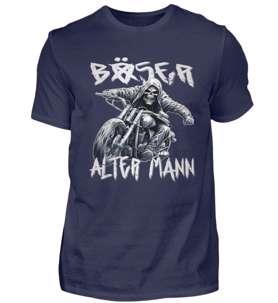 Biker T-Shirt "Böser alter Mann" für Motorradfahrer in Navy.