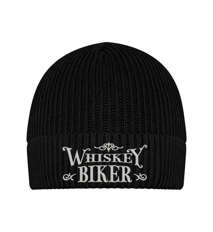 Eine Biker Mütze für Motorradfahrer von Wingbikers mit dem Stick, Whiskey Biker, in schwarz.