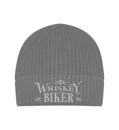Eine Biker Mütze für Motorradfahrer von Wingbikers mit dem Stick, Whiskey Biker, in grau.