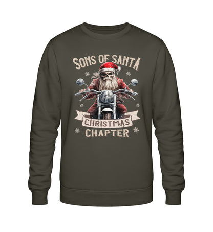 Ein Biker Sweatshirt für Motorradfahrer von Wingbikers mit dem Aufdruck, Sons of Santa - Christmas Chapter, in khaki grün.