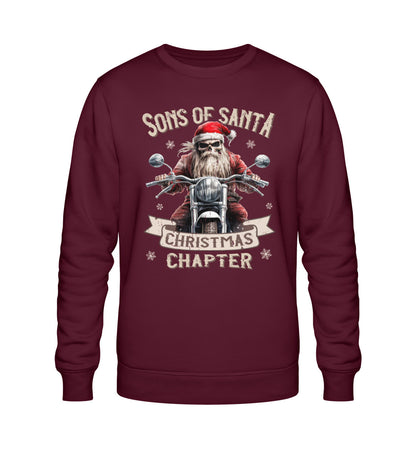 Ein Biker Sweatshirt für Motorradfahrer von Wingbikers mit dem Aufdruck, Sons of Santa - Christmas Chapter, in burgunder weinrot.