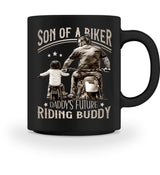 Eine Motorrad Tasse für Jungen von Wingbikers, mit dem beidseitigen Aufdruck, Son Of A Biker, in schwarz.