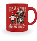 Eine Motorrad Tasse für Jungen von Wingbikers, mit dem beidseitigen Aufdruck, Son Of A Biker, in rot.