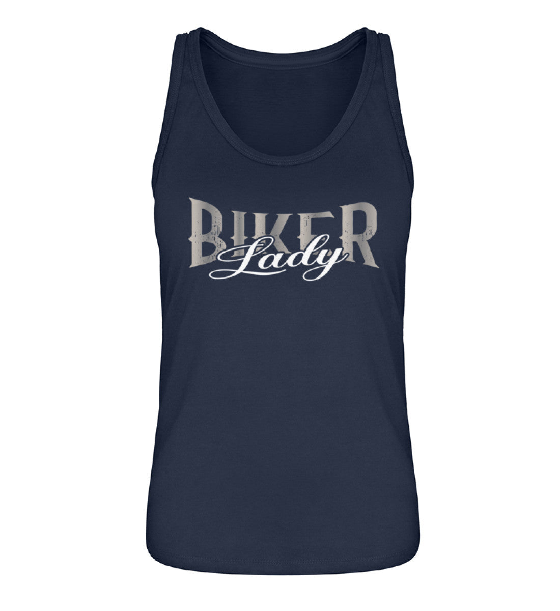 Ein Tanktop für Motorradfahrerinnen von Wingbikers mit dem Aufdruck, Biker Lady, in navy blau.