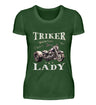 Ein T-Shirt für Trike Fahrerinnen von Wingbikers mit dem Aufdruck, Triker Lady - Triker Life, im vintage Stil, in dunkelgrün.