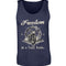 Ein Tanktop für Motorradfahrer von Wingbikers mit dem Aufdruck, Freedom Is A Full Tank - Freiheit ist ein voller Tank - mit einem Retro Vintage klassischem Motorrad, in navy blau.