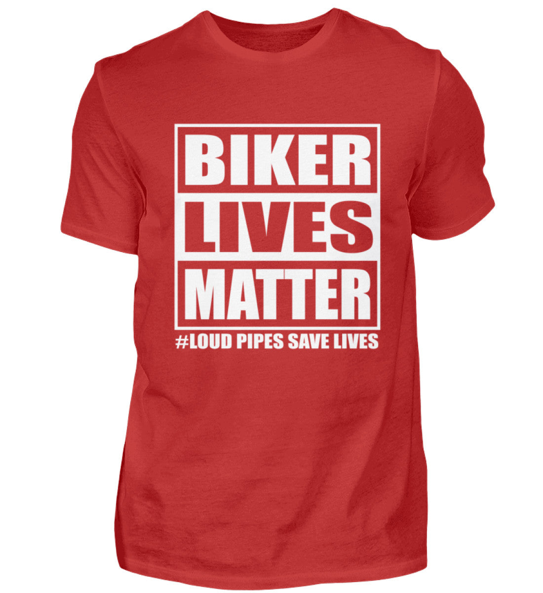 Ein Biker T-Shirt für Motorradfahrer von Wingbikers mit dem Aufdruck, Biker Lives Matter - # Loud Pipes Save Lives, in rot.