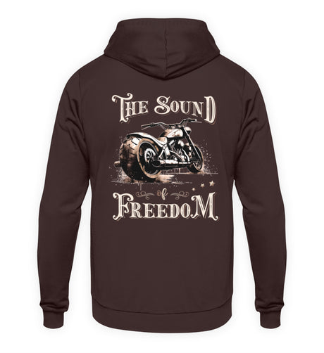 Ein Biker Hoodie für Motorradfahrer von Wingbikers mit dem Aufdruck, The Sound of Freedom, als Back Print, in braun.