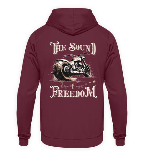 Ein Biker Hoodie für Motorradfahrer von Wingbikers mit dem Aufdruck, The Sound of Freedom, als Back Print, in burgunder weinrot.