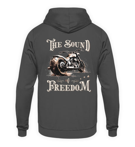 Ein Biker Hoodie für Motorradfahrer von Wingbikers mit dem Aufdruck, The Sound of Freedom, als Back Print, in in dunkelgrau.