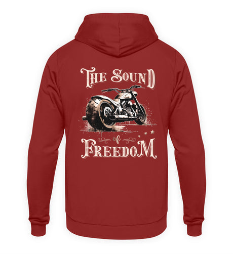 Ein Biker Hoodie für Motorradfahrer von Wingbikers mit dem Aufdruck, The Sound of Freedom, als Back Print, in backsteinrot.