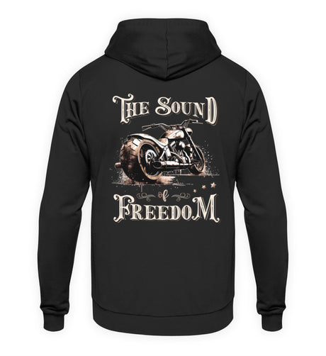 Ein Biker Hoodie für Motorradfahrer von Wingbikers mit dem Aufdruck, The Sound of Freedom, als Back Print, in schwarz.