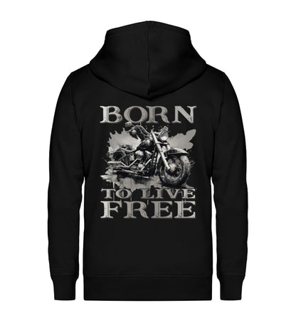 Ein Reißverschluss-Jacke für Motorradfahrer von Wingbikers mit dem Aufdruck,  Born to Live Free, in schwarz.  