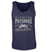 Ein Tanktop für Motorradfahrer von Wingbikers mit dem Aufdruck, Egal wie mein Tag war, auf dem Motorrad wird er besser, in navy blau.