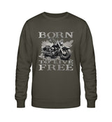 Ein Biker Sweatshirt für Motorradfahrer von Wingbikers mit dem Aufdruck,  Born to Live Free, in khaki grün.  