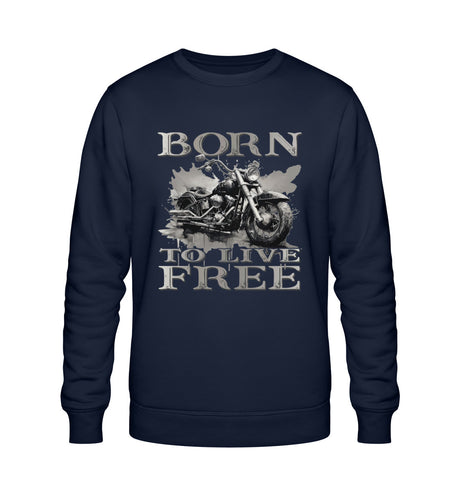 Ein Biker Sweatshirt für Motorradfahrer von Wingbikers mit dem Aufdruck,  Born to Live Free, in navy blau.  