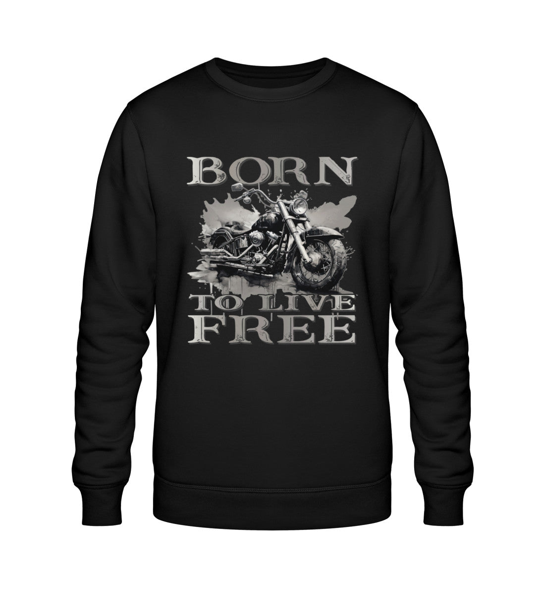 Ein Biker Sweatshirt für Motorradfahrer von Wingbikers mit dem Aufdruck,  Born to Live Free, in schwarz.  