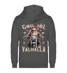 Ein weihnachtliches Biker Zip-Jacke für Motorradfahrer von Wingbikers mit dem Aufdruck, God Jól Valhalla, mit Back Print - in dunkelgrau.