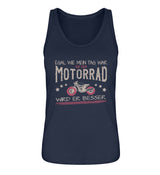 Ein Tanktop für Motorradfahrerinnen von Wingbikers mit dem Aufdruck, Egal wie mein Tag war, in navy blau.