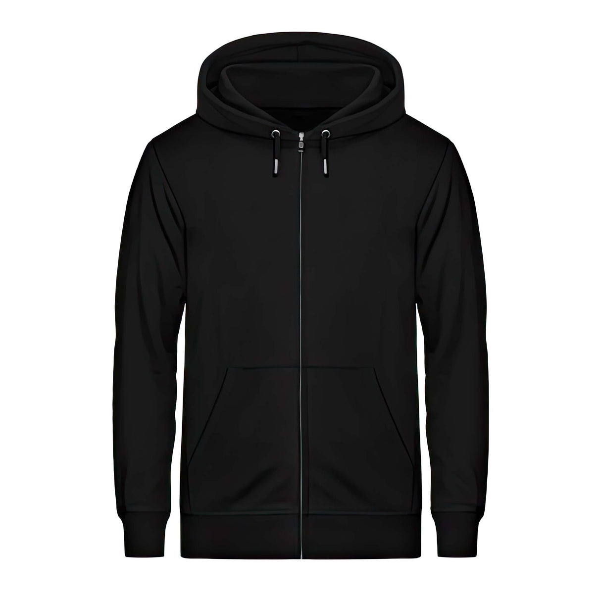 Eine Biker Hoodie-Jacke für Motorradfahrer von Wingbikers mit dem Aufdruck, Hier wird Benzin noch mit Liebe verbrannt - in schwarz, Ansicht von vorne. 