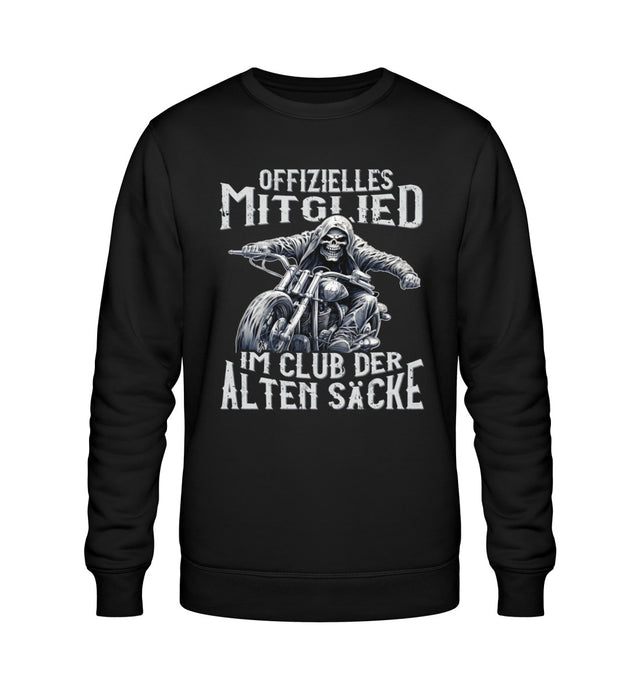 Ein Sweatshirt von Wingbikers für Motorradfahrer mit dem Aufdruck, Offizielles Mitglied im Club der alten Säcke, in schwarz.