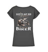 Ein Bikerin T-Shirt für Motorradfahrerinnen, von Wingbikers, mit dem Aufdruck, Scheiß auf den Prinzen, ich nehm' den Biker - im vintage Stil, mit Back Print, in schwarz, leger geschnitten.