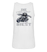 Ein Bikerin Tanktop für Motorradfahrerinnen von Wingbikers mit dem Aufdruck, Die Schöne und ihr Biest - mit Back Print, in weiß.