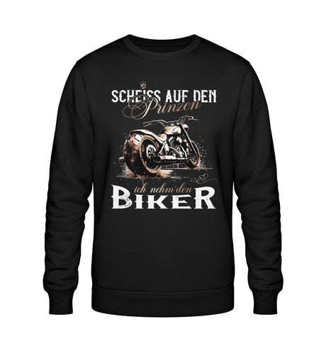 Ein Sweatshirt für Motorradfahrerinnen von Wingbikers mit dem Aufdruck, Scheiß auf den Prinzen, ich nehm' den Biker, in schwarz.