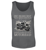 Ein Biker Tanktop für Motorradfahrer von Wingbikers mit dem Aufdruck, Du brauchst nicht immer einen Plan - Manchmal reichen Eier und ein Motorrad - in dunkelgrau.