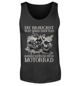 Ein Biker Tanktop für Motorradfahrer von Wingbikers mit dem Aufdruck, Du brauchst nicht immer einen Plan - Manchmal reichen Eier und ein Motorrad - in schwarz.