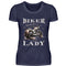 Ein Bikerin T-Shirt für Motorradfahrerinnen, von Wingbikers, mit dem Aufdruck, Biker Lady - im vintage Stil, in navy blau.