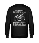 Ein Biker Sweatshirt für Motorradfahrer von Wingbikers mit dem Aufdruck, Du kannst Glück nicht kaufen, aber Bier und ein Motorrad und das ist verdammt nah dran! - mit Back Print, in schwarz.