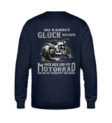 Ein Biker Sweatshirt für Motorradfahrer von Wingbikers mit dem Aufdruck, Du kannst Glück nicht kaufen, aber Bier und ein Motorrad und das ist verdammt nah dran! - mit Back Print, in navy blau.