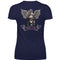 Ein Bikerin T-Shirt mit V-Ausschnitt von Wingbikers mit dem Aufdruck, Wild & Free, als Back Print, in navy blau.