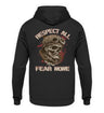 Ein Biker Hoodie für Motorradfahrer von Wingbikers mit dem Aufdruck, Respect All - Fear None, als Back Print, in schwarz.