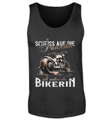 Ein Biker Tanktop für Motorradfahrer von Wingbikers mit dem Aufdruck, Scheiß auf die Prinzessin - Ich nehm´ die Bikerin - in schwarz.