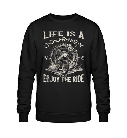 Ein Biker Sweatshirt für Motorradfahrer von Wingbikers mit dem Aufdruck, Life Is A Journey - Enjoy The Ride - in schwarz.