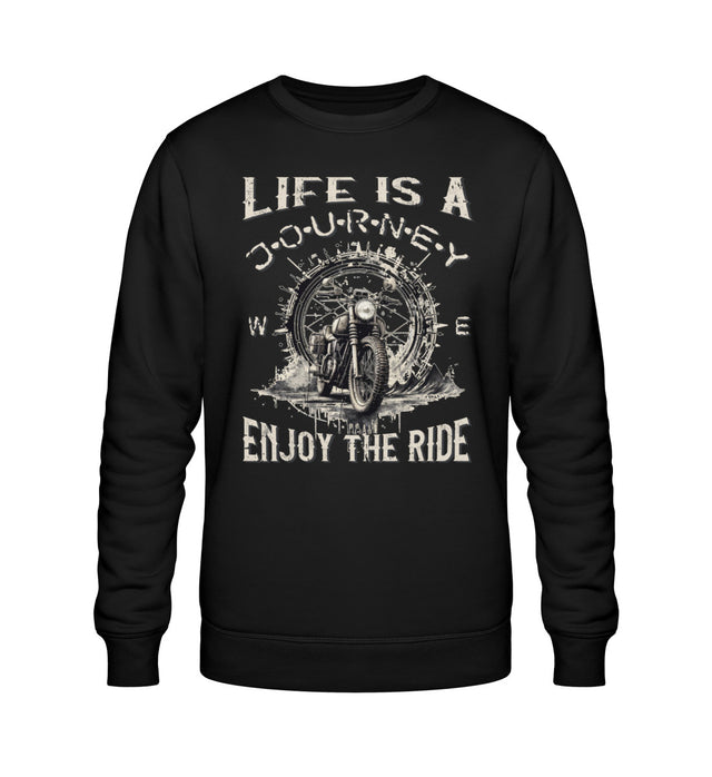 Ein Biker Sweatshirt für Motorradfahrer von Wingbikers mit dem Aufdruck, Life Is A Journey - Enjoy The Ride - in schwarz.