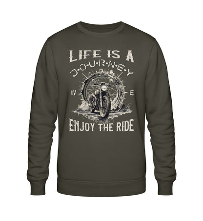 Ein Biker Sweatshirt für Motorradfahrer von Wingbikers mit dem Aufdruck, Life Is A Journey - Enjoy The Ride - in khaki grün.