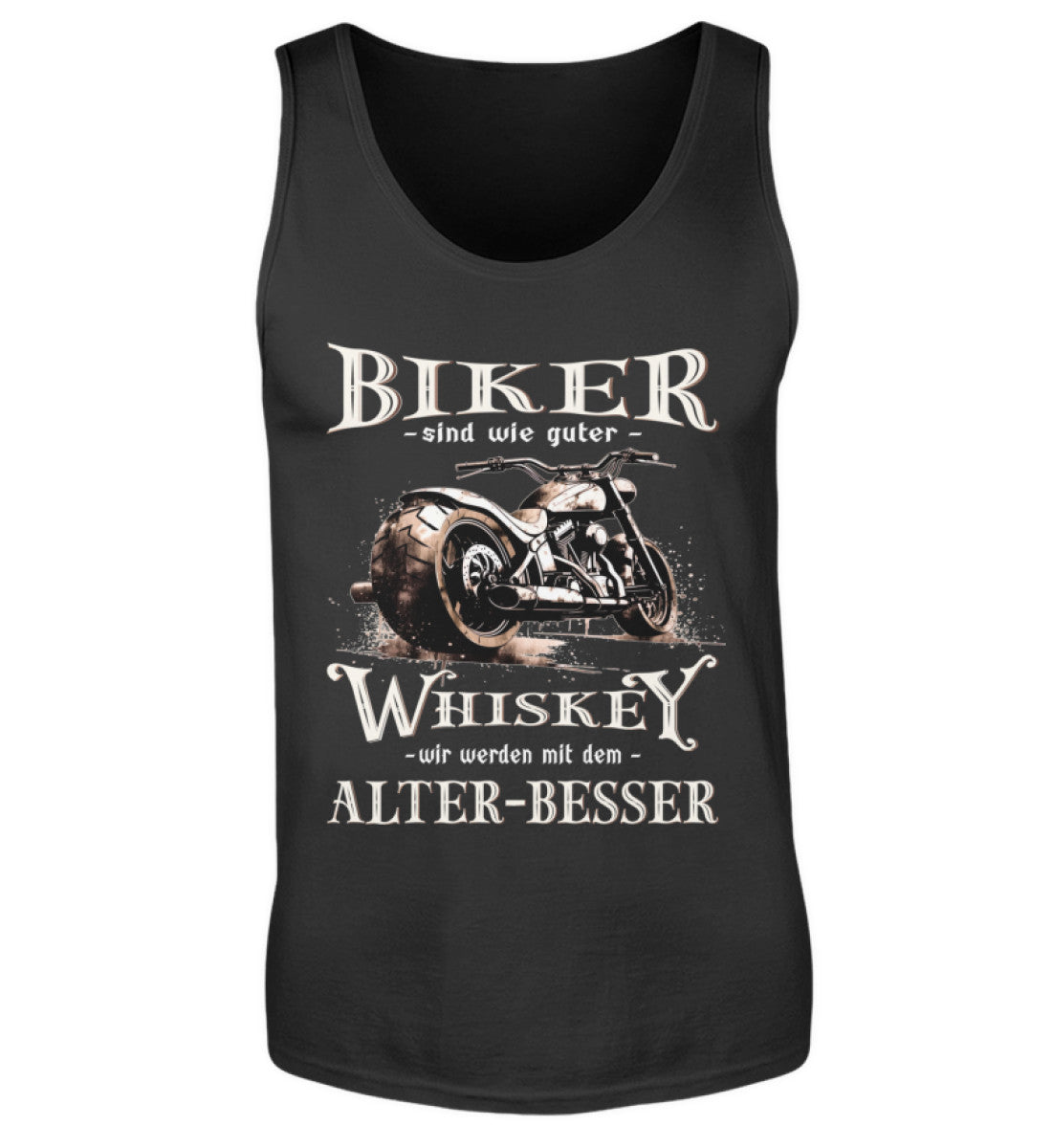 Ein Biker Tanktop von Wingbikers mit einem vintage Aufdruck, Biker sind wie gute Whiskey - wir werden mit dem Alter besser in schwarz.