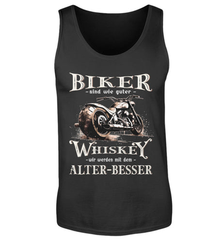 Ein Biker Tanktop von Wingbikers mit einem vintage Aufdruck, Biker sind wie gute Whiskey - wir werden mit dem Alter besser in schwarz.