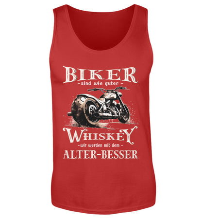 Ein Biker Tanktop von Wingbikers mit einem vintage Aufdruck, Biker sind wie gute Whiskey - wir werden mit dem Alter besser in rot.